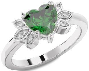 Diamond Emerald White Gold Heart Solitaire Engagement Ring