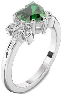 Diamond Emerald White Gold Heart Solitaire Engagement Ring