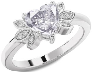 Salt & Pepper Diamond Silver Heart Solitaire Engagement Ring