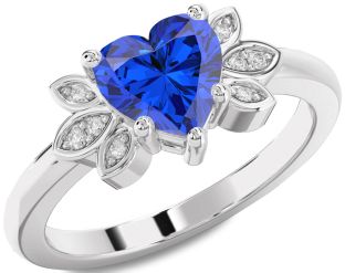 Diamond Blue Sapphire White Gold Heart Solitaire Engagement Ring