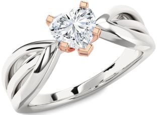 Diamond White Rose Gold Heart Solitaire Engagement Ring