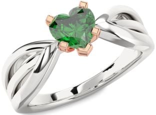 Emerald Platinum & Rose Gold Heart Solitaire Engagement Ring