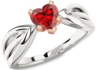 Ruby Rose Gold Silver Heart Solitaire Engagement Ring