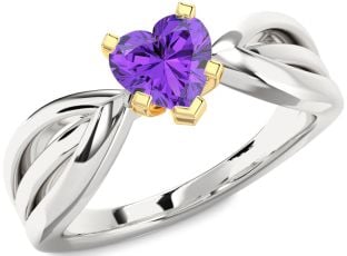 Amethyst Platinum & Yellow Gold Heart Solitaire Engagement Ring