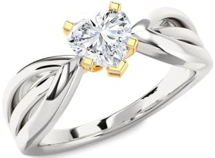Diamond White Yellow Gold Heart Solitaire Engagement Ring