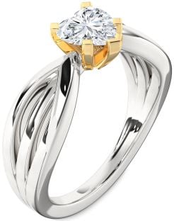 Diamond Silver & 10K gold Heart Solitaire Engagement Ring