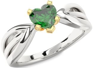 Emerald Platinum & Yellow Gold Heart Solitaire Engagement Ring