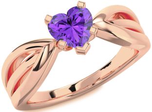Amethyst Rose Gold Heart Solitaire Engagement Ring