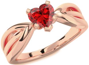 Ruby Rose Gold Silver Heart Solitaire Engagement Ring