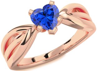 Blue Sapphire Rose Gold Heart Solitaire Engagement Ring