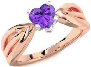 Amethyst Platinum & Rose Gold Heart Solitaire Engagement Ring