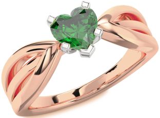 Emerald Platinum & Rose Gold Heart Solitaire Engagement Ring