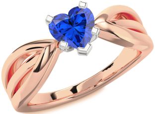 Blue Sapphire Rose Gold Silver Heart Solitaire Engagement Ring