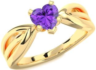 Amethyst Gold Heart Solitaire Engagement Ring
