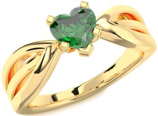 Emerald Gold Heart Solitaire Engagement Ring