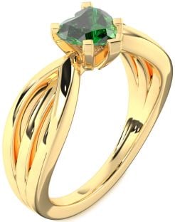 Emerald Gold Heart Solitaire Engagement Ring