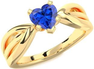 Blue Sapphire Gold Heart Solitaire Engagement Ring