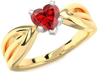 Ruby Gold Silver Heart Solitaire Engagement Ring