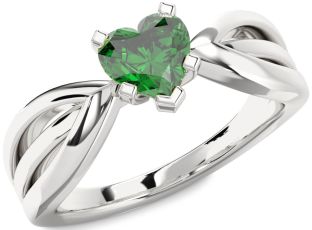 Emerald Platinum Heart Solitaire Engagement Ring