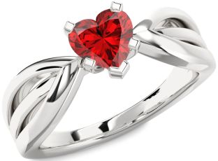 Ruby Silver Heart Solitaire Engagement Ring