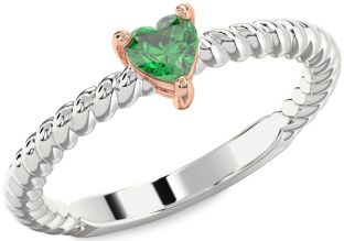Emerald Silver & 10K Rose Gold Heart Promise Ring