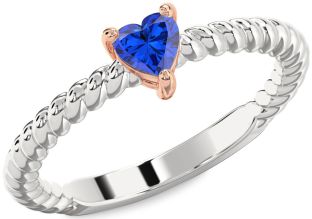 Blue Sapphire Rose Gold Silver Heart Promise Ring