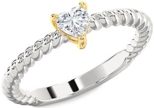 Diamond Silver & 10K gold Heart Promise Ring