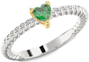 Emerald Silver & 10K gold Heart Promise Ring