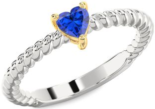 Blue Sapphire Platinum & Yellow Gold Heart Promise Ring