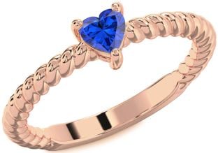 Blue Sapphire Rose Gold Silver Heart Promise Ring