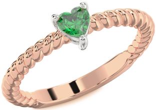 Emerald White Rose Gold Heart Promise Ring