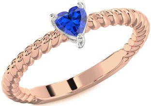 Blue Sapphire Platinum & Rose Gold Heart Promise Ring