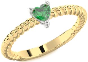 Emerald White Yellow Gold Heart Promise Ring