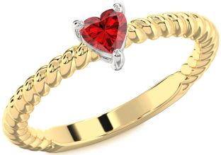 Ruby White Yellow Gold Heart Promise Ring
