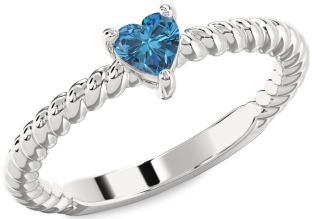 Blue Diamond Silver Heart Promise Ring
