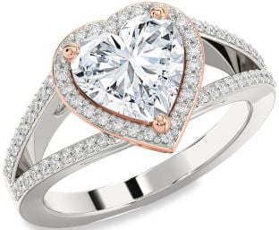 Diamond White Rose Gold Heart Halo Solitaire Pave Engagement Ring