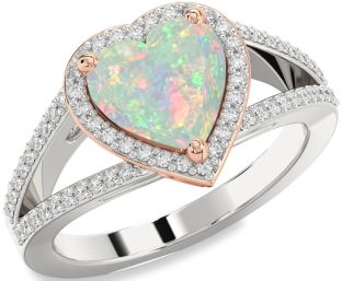 Diamond Amethyst Platinum & Rose Gold Heart Halo Pave Engagement Ring