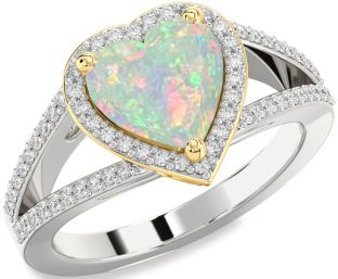 Diamond Amethyst Platinum & Yellow Gold Heart Halo Pave Engagement Ring