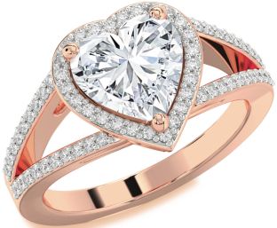 Diamond Rose Gold Heart Halo Solitaire Pave Engagement Ring