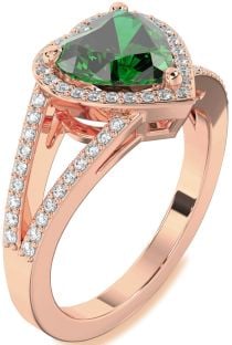 Diamond Emerald Rose Gold Heart Halo Pave Engagement Ring
