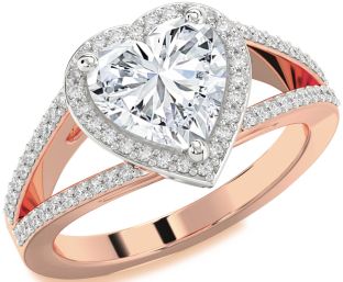 Diamond White Rose Gold Heart Halo Solitaire Pave Engagement Ring