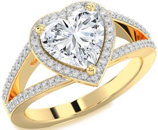 Diamond Gold Heart Halo Solitaire Pave Engagement Ring