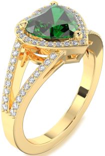 Diamond Emerald Gold Heart Halo Pave Engagement Ring