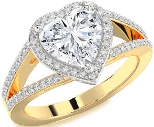 Diamond White Yellow Gold Heart Halo Solitaire Pave Engagement Ring