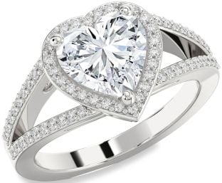 Diamond White Gold Heart Halo Solitaire Pave Engagement Ring