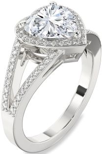 Diamond White Gold Heart Halo Pave Engagement Ring