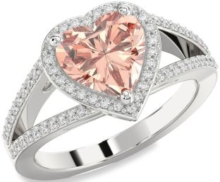 Diamond Amethyst Platinum Heart Halo Pave Engagement Ring