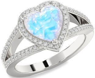 Diamond Amethyst Silver Heart Halo Pave Engagement Ring