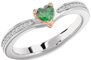 Diamond Emerald White Rose Gold Heart Promise Ring