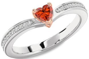 Diamond Amethyst Platinum & Rose Gold Heart Pave Promise Ring